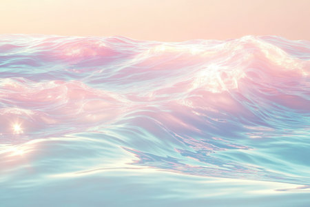 tranquil pastel colors reflect on gentle ocean waves at sunset, creating a serene and calming atmosphereの写真素材