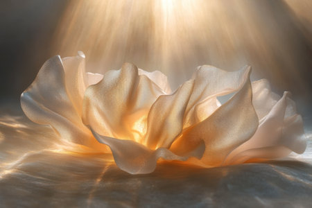 A beautiful flower sculpture glows softly as light catches its petals, creating a serene atmosphere.の写真素材