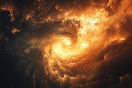 An explosion of colors fills the sky as swirling clouds of gas and light create a striking cosmic display.の写真素材