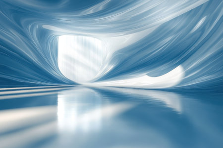 Gentle waves of blue create a tranquil atmosphere as light reflects off smooth surfaces.の写真素材