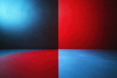 A unique display of vibrant red and blue colors meeting at a central division creates an eye-catching effect.の写真素材