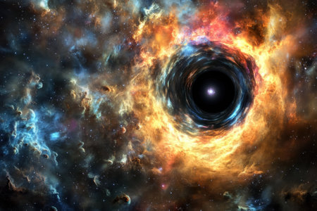 A dynamic representation of swirling colors around a black hole, showing the beauty of space and cosmic elements.の写真素材