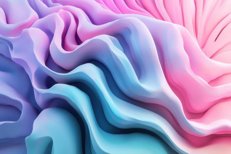 Swirling waves of pink and blue create a mesmerizing abstract design full of motion and depth.の写真素材