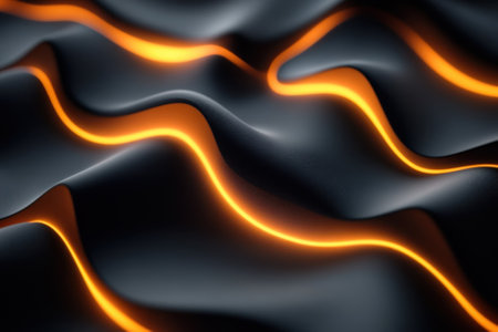 Flowing patterns of black and orange create a dynamic and engaging visual experience with smooth textures.の写真素材