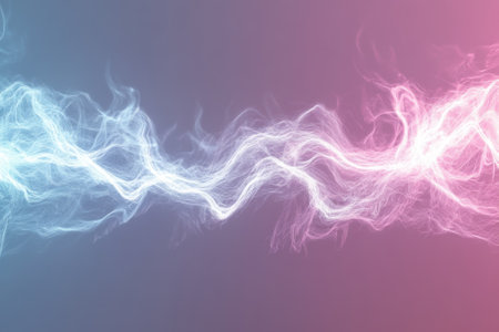 Swirling electric waves in vibrant colors flow across a digital backdrop, creating a mesmerizing effect.の写真素材