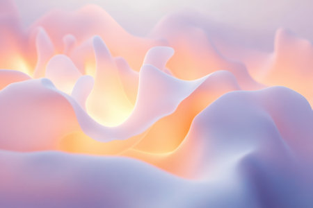 Soft undulating forms in pastel shades create a tranquil, warm atmosphere, evoking serenity and calm.の写真素材