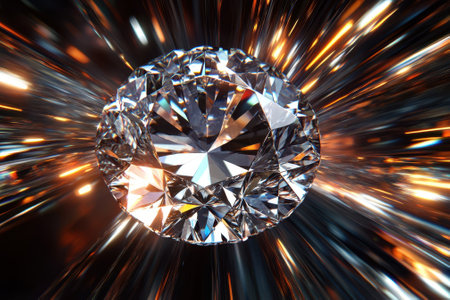 A brilliant diamond shines and reflects light in an explosion of vibrant colors, showing its beauty and clarity.の写真素材