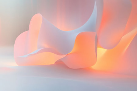 Light plays on delicate, translucent forms, creating a serene atmosphere in a softly lit environment.の写真素材