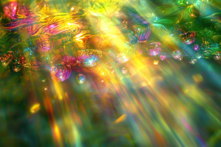 Bright, vibrant colors and bubbles create a mesmerizing display under the water, highlighting a tranquil atmosphere.の写真素材