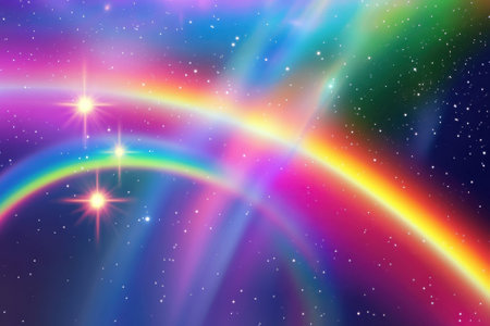 Bright auroras and glowing stars fill the night sky, creating a mesmerizing cosmic display.の写真素材