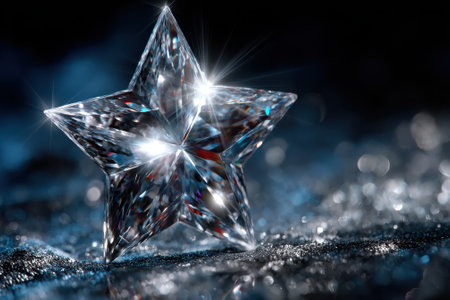 A crystal star glimmers against a backdrop of shimmering surfaces, creating a dreamy atmosphere at night.の写真素材