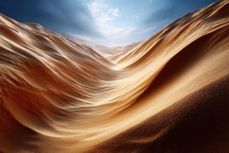 Wind-sculpted dunes stretch across the landscape, capturing the essence of the desert's beauty and vastness.の写真素材