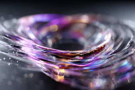 Colorful swirling glass pieces reflect and refract light, creating an enchanting visual display.の写真素材