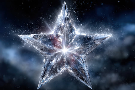 A dazzling star shines brilliantly against a dark backdrop, scattering light and energy in space.の写真素材