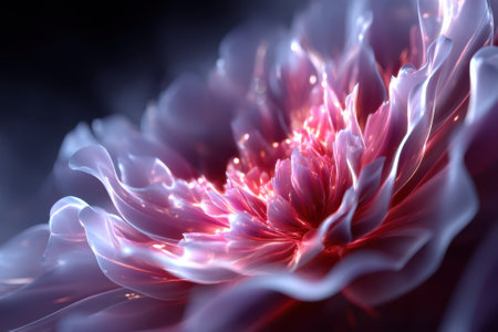 Beautiful flower with vibrant petals illuminated from within, creating a captivating visual effect at night.の写真素材