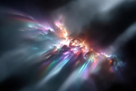 A captivating view of swirling clouds and radiant colors illuminating the vastness of space.の写真素材