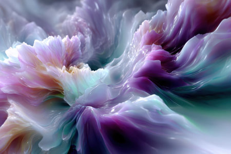 Vibrant swirls of purple and blue create an otherworldly atmosphere, resembling flowing water or fabric.の写真素材
