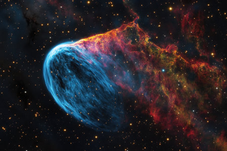 A stunning nebula filled with vibrant colors and swirling gas clouds showcases the beauty of deep space.の写真素材