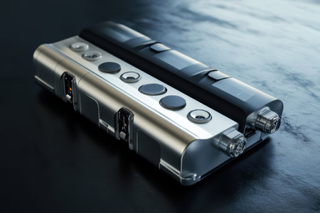 A sleek wireless charging station rests on a dark surface, showing its modern design and functionality.の写真素材