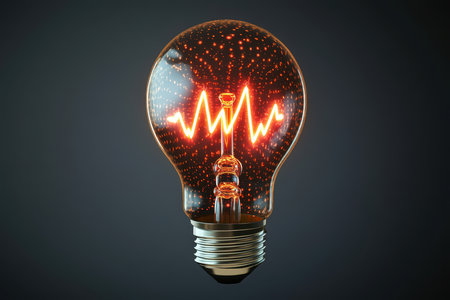 A glowing light bulb with swirling patterns shines against a dark background, creating a stunning effect.の写真素材