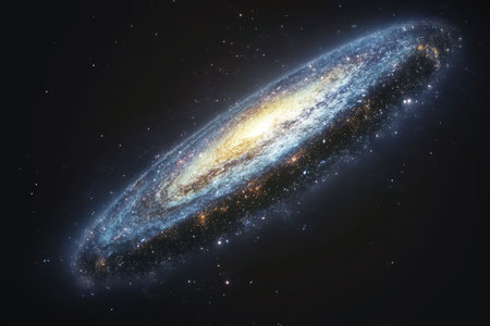 A stunning spiral galaxy shines brightly with a mix of stars and cosmic dust, showing the beauty of the universe.の写真素材