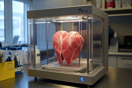 A realistic heart model is showcased in a laboratory setting for educational and research purposes.の写真素材