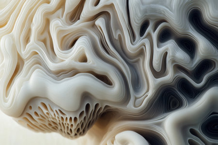 Intricate patterns in soft neutral colors form a captivating design, showing fluid shapes and depth.の写真素材