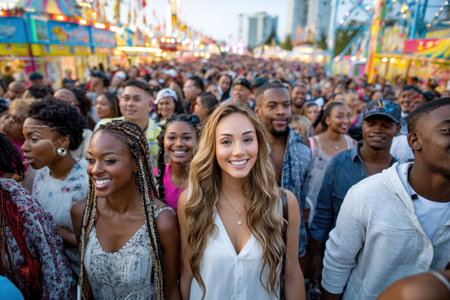 A diverse crowd of people enjoying a summer festivalの写真素材