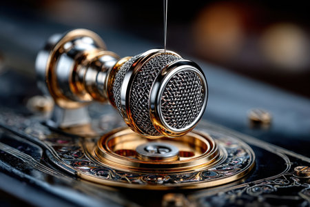 Close-up of a vintage sewing machine showing intricate designs.の写真素材