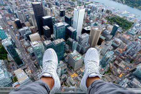 Looking down at the stunning cityscape of Vancouver from an impressive height, showcasing modern architecture.の写真素材