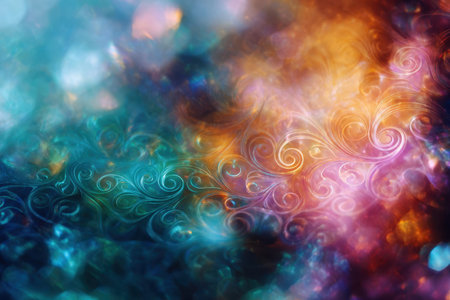 Swirling patterns in vibrant colors mix beautifully, creating an enchanting abstract visual effect.の写真素材