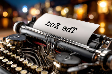 A vintage typewriter with the words The End typed on the paperの写真素材