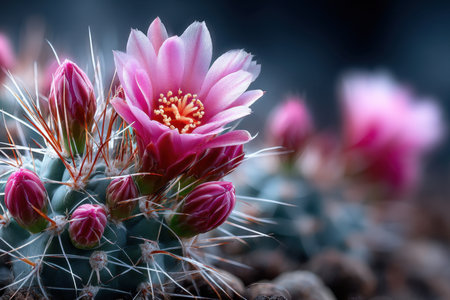 A closeup of a pink cactus flower bloomingの写真素材