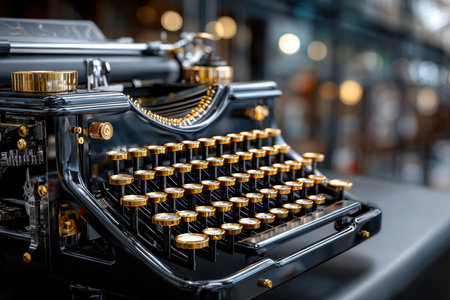 A closeup of a vintage typewriter with gold keysの写真素材
