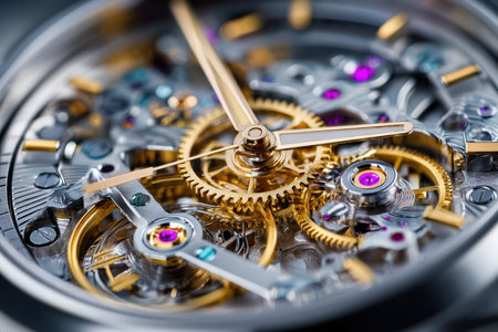A macro photograph of a watch's intricate mechanical movementの写真素材