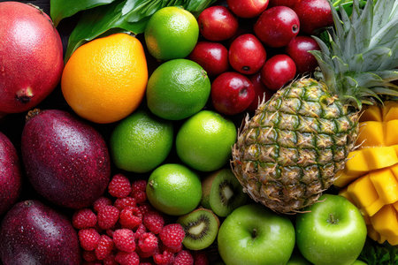 Closeup of an assortment of fresh, colorful fruitsの写真素材