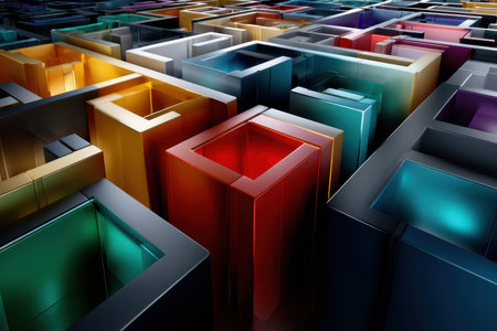 Colorful metallic cubes form an abstract three-dimensional structureの写真素材