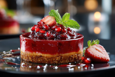 A close-up of a gourmet dessert, shot in a high-end restaurant with soft, ambient lighting, expressing decadence and indulgence, with a single, unexpected bite taken out of itの写真素材