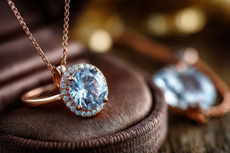 A delicate piece of jewelry, on a velvet cushion, evoking luxury, under soft, focused lighting, shot with a DSLRの写真素材