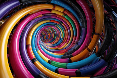 A colorful abstract spiral tunnel with vibrant huesの写真素材