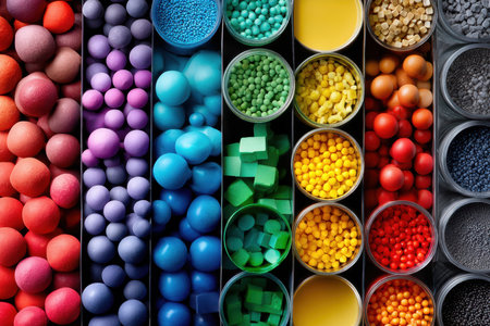 Bright crafting materials displayed in organized bins showcase a spectrum of colors ready for various projects.の写真素材