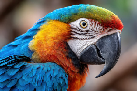 Closeup view of a colorful macaw parrot with vibrant plumageの素材