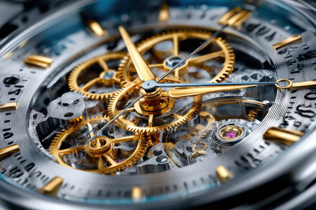 A macro photograph showcases the complex mechanism of a watchの素材