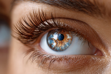 Closeup of a human eye with long eyelashesの素材