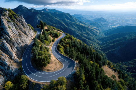 A winding mountain road seen from aboveの素材