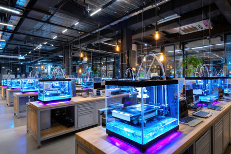Modern 3D printing lab with advanced technology and equipmentの素材