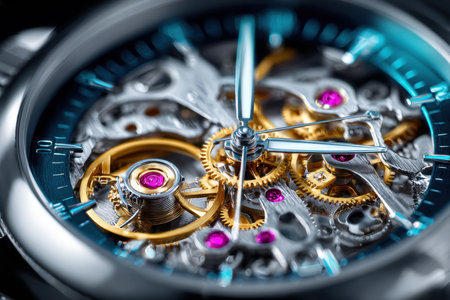 Closeup of the intricate mechanism of a watchの素材