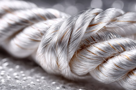 A closeup of white and gold rope on bubble wrapの素材