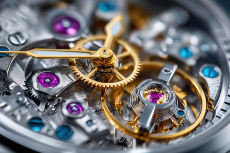 Closeup view of the intricate mechanical workings of a watchの素材
