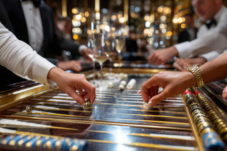 Players engage in a lively game at an upscale casino, surrounded by glamor and excitement.の写真素材